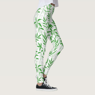 Leggings Motif japonais feuille en bambou vert et blanc