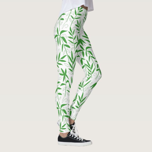 Leggings Motif japonais feuille en bambou vert et blanc (Droite)