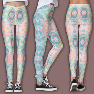 Leggings Motif Kaléidoscope Pastel   Mandala Rose et Menthe