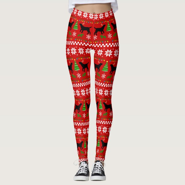 Leggings Motif laid de Noël d'andouillers noirs de Labrador (Devant)