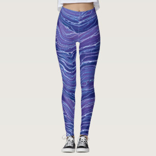 Leggings Motif Lavender Blue Abstrait Waves