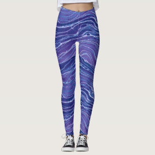 Leggings Motif Lavender Blue Abstrait Waves