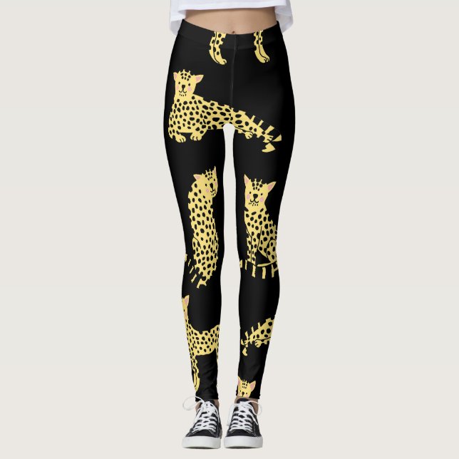 Leggings Motif léopard : Arrière - plan noir Cheetah (Devant)