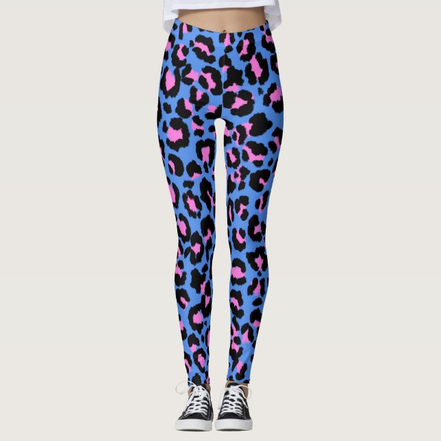 Leggings Motif léopard en framboise sur bleu électrique (Devant)