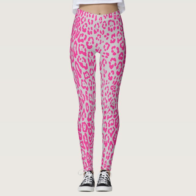 Leggings Motif léopard en tissu adulte rose et gris (Devant)