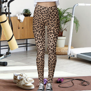 Leggings Motif léopard peau de chat sauvage beige marron