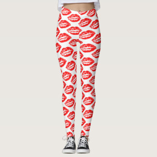 Leggings Motif Lèvres Rouges