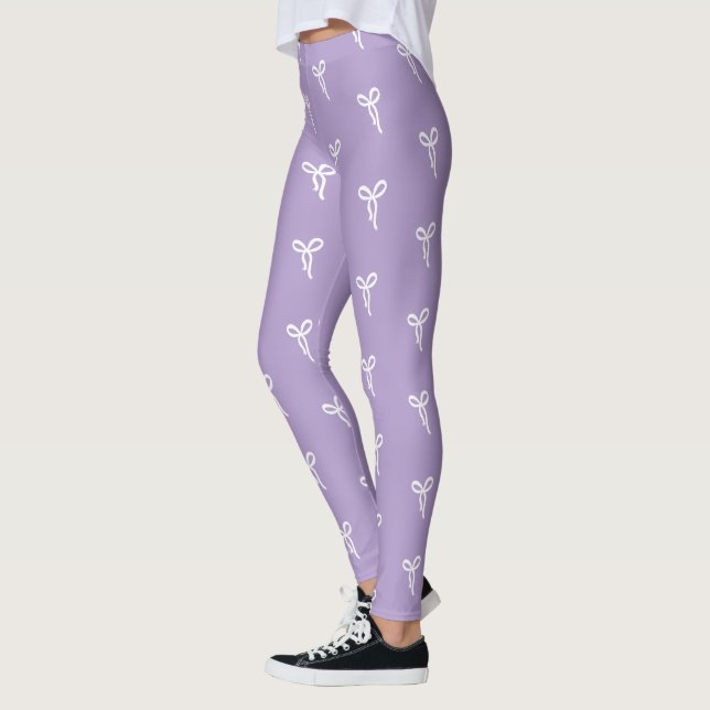 Leggings Motif Lilac White Playful Bows (Gauche)