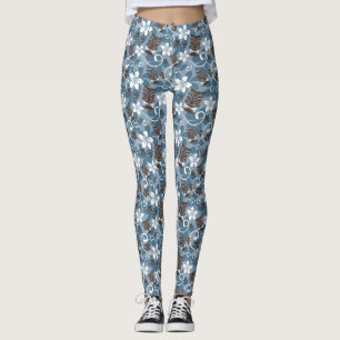 LEGGINGS MOTIF LUAU TIKI (BLEU)