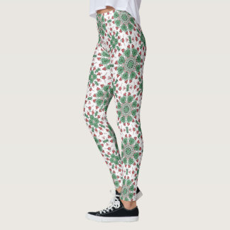 Leggings Motif mandala floral vert vintage