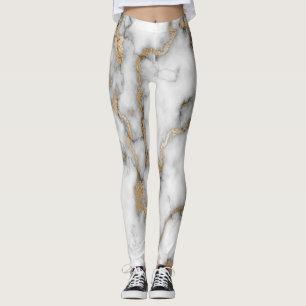 Leggings Motif marbre blanc tendance cool en or