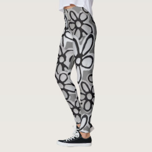 Leggings motif marguerite noir et blanc