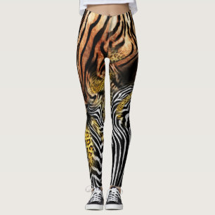 Leggings Motif mixte de la peau de léopard Zebra