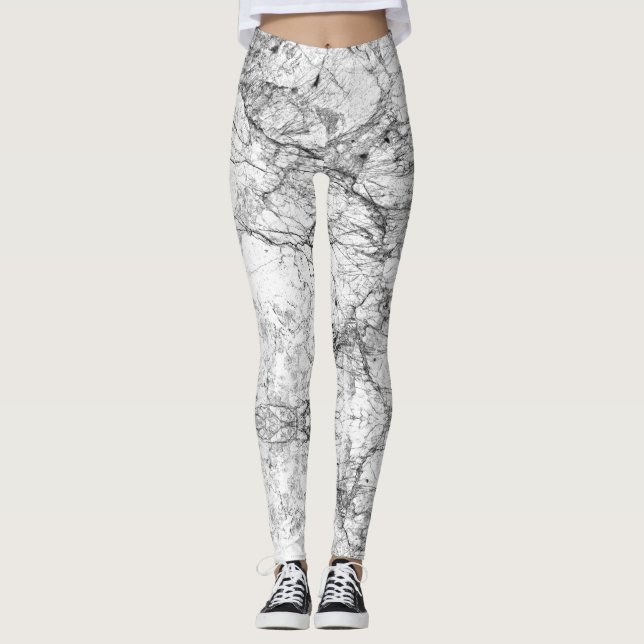 Leggings Motif moderne noir et blanc de marbre de Faux (Devant)