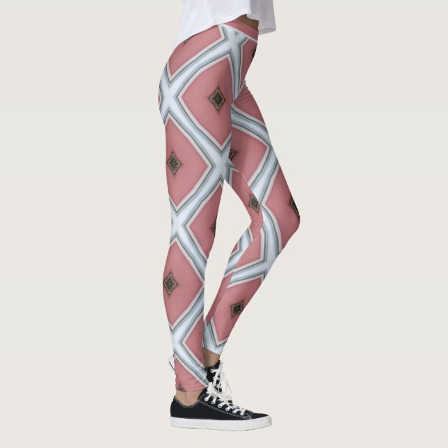 Leggings Motif moderne rose blanc géométrique (Droite)