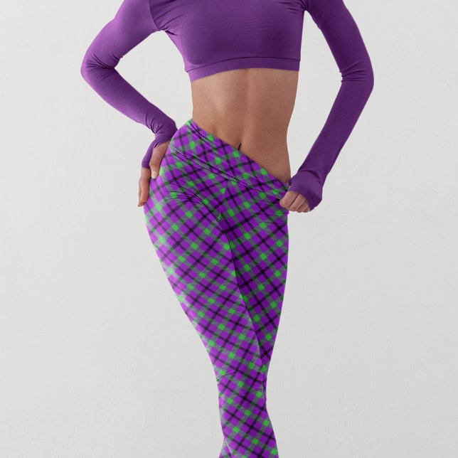 Leggings Motif moderne Tartan vert violet d'Halloween (Créateur téléchargé)