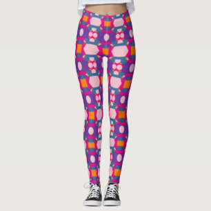 Leggings Motif multicolore Abstrait avec cercles roses