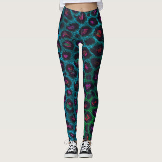 Leggings Motif Neon-Noir de léopard des neiges