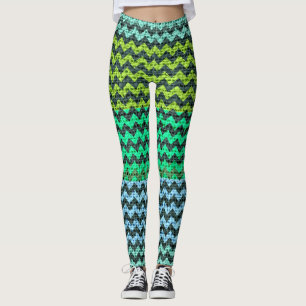 Leggings Motif noir à la menthe verte Chevron look Burlap