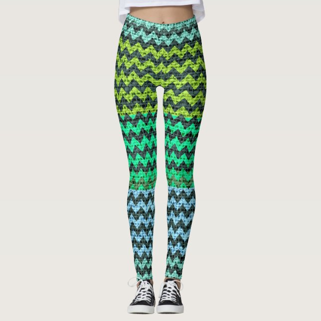 Leggings Motif noir à la menthe verte Chevron look Burlap (Devant)