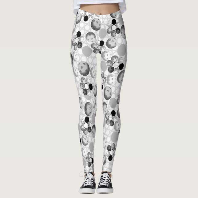 Leggings Motif, noir, blanc et gris de Pickleball (Devant)