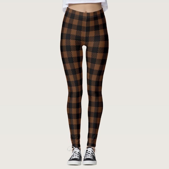 Leggings Motif noir Brown de plaid de Buffalo de bûcheron (Devant)