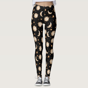 Leggings Motif noir céleste de soleil et de lune