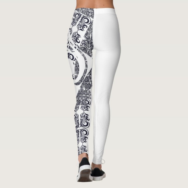 Leggings Motif noir et blanc asymétrique et votre nom (Dos)