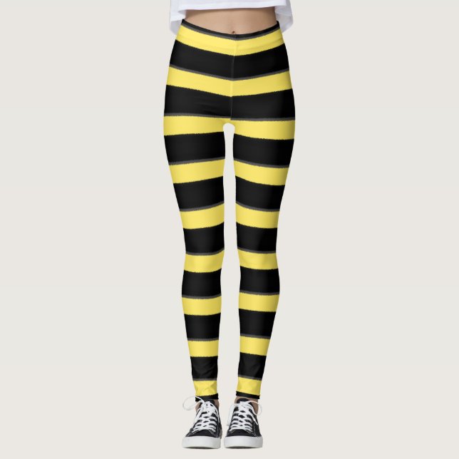 Leggings Motif noir/jaune de rayures inspiré par bourdon (Devant)