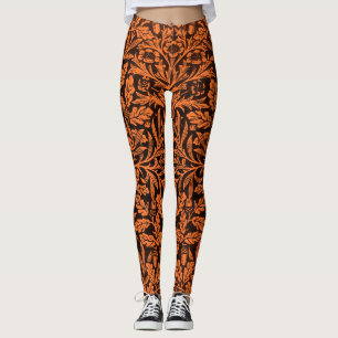 Leggings Motif Noir Orange Brûlé Vintage William Morris