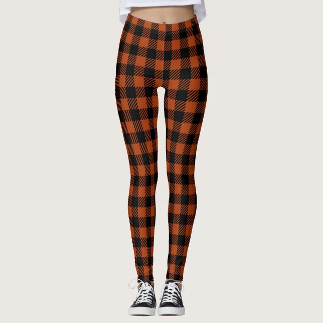 Leggings Motif noir orange de plaid de Buffalo de bûcheron (Devant)