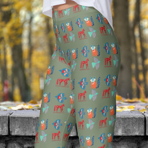Leggings Motif nordique vert frais