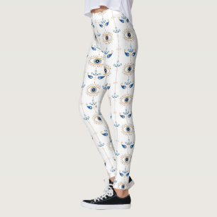 Leggings Motif œil mauvais rétro bohème blanc