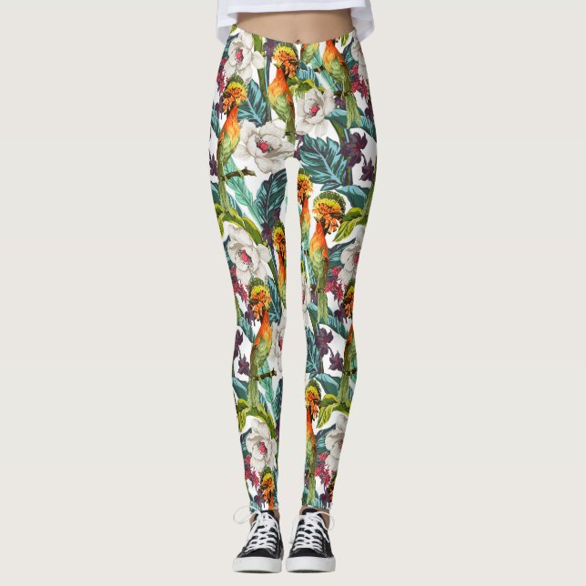 Leggings Motif Oiseau Et Fleur Exotique 2 (Devant)
