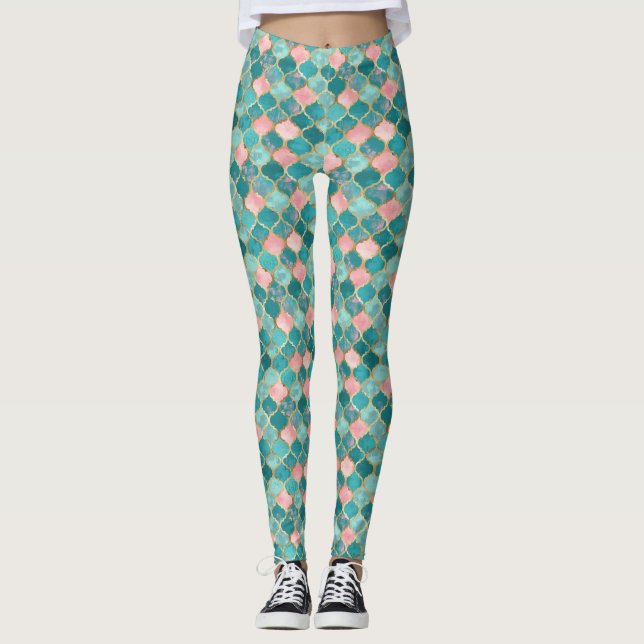 Leggings Motif or rose Turquoise Élégant (Devant)