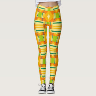 Leggings Motif orange et vert Abstrait avec diamants