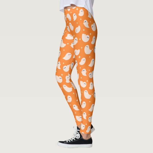 Leggings Motif Orange Ghost Doodle (Gauche)