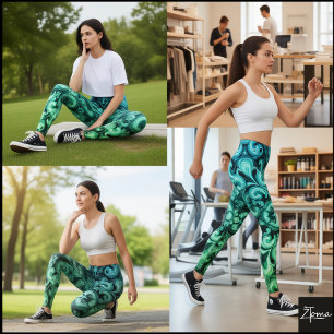 Leggings Motif ornemental défilant bleu-vert ombré