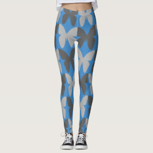 Leggings Motif papillon bleu et gris