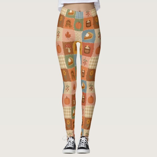Leggings Motif patchwork d'automne (Devant)