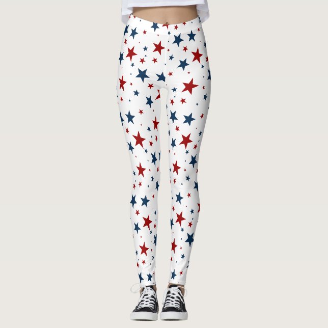 Leggings Motif Patriotique Rouge Blanc bleu étoile (Devant)
