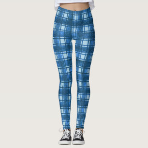 Leggings Motif Plaid bleu et blanc moderne Denim