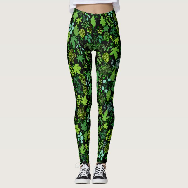 Leggings motif plante.14b BG noir (Devant)