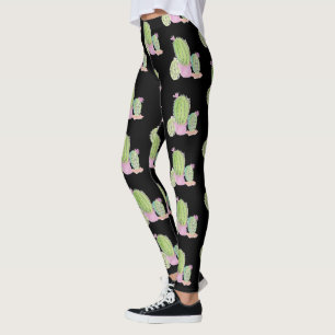 Leggings Motif Plante de cactus aquarelle noir