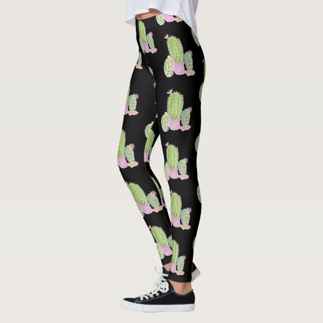 Leggings Motif Plante de cactus aquarelle noir (Gauche)