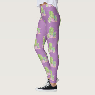 Leggings Motif Plante de cactus aquarelle violet
