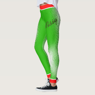 Leggings Motif point blanc sur vert avec votre nom