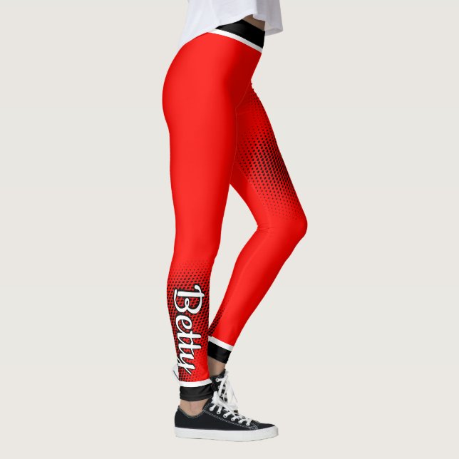 Leggings Motif point noir avec nom sur rouge (Droite)