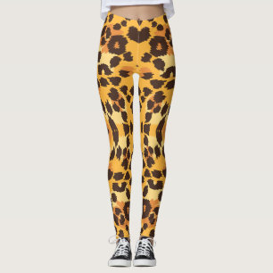 Leggings Motif points Léopard Chat Orange Marron Safari Ani