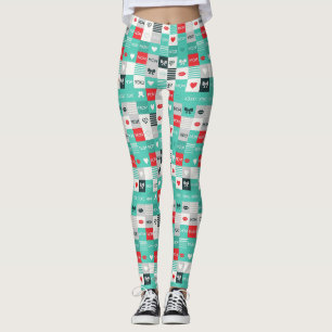 Leggings Motif Pop Art MAMAN Amour avec des Cœurs & des Rub